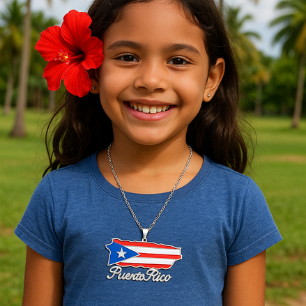 Puerto Rico Map Pendant Necklace – Stainless Steel Puerto Rican Flag Jewelry for Men & Women | 316L Steel Chain, Patriotic Gift