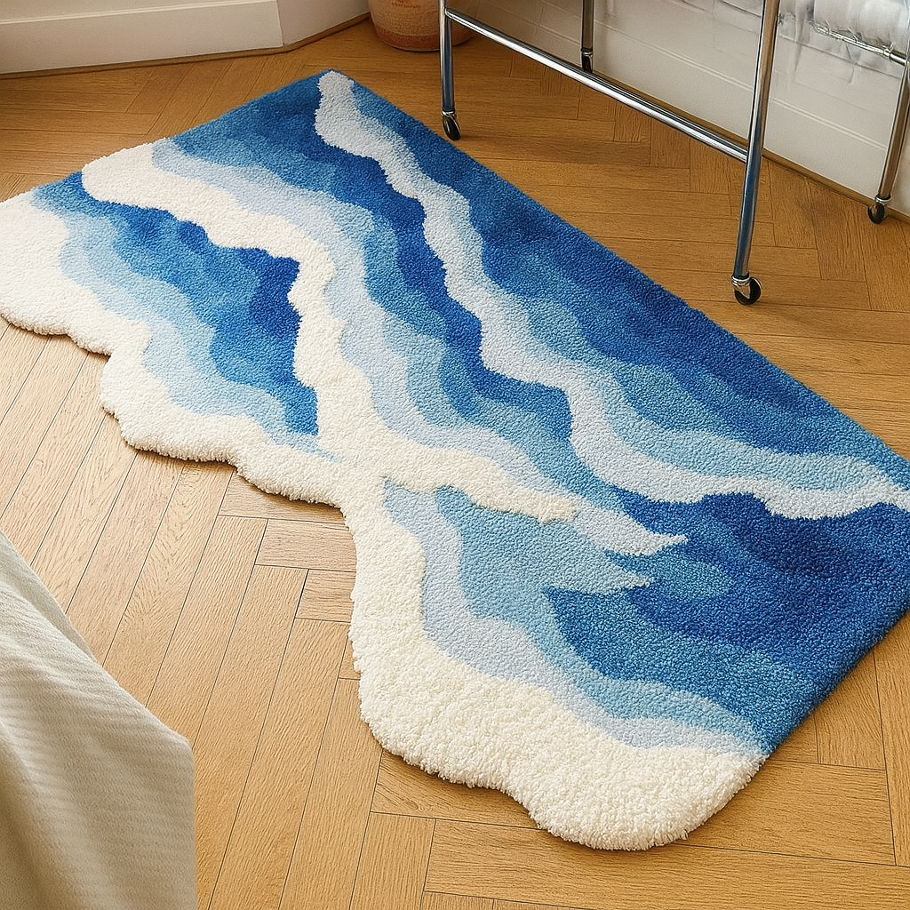 Blue Ocean Wave Bedside Blanket – Soft Coastal Style Rug/Throw