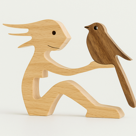 Wood Dog Sculpture – Handmade Wooden Figurine | Human & Dog Friendship Home Decor Gift for Pet Lovers