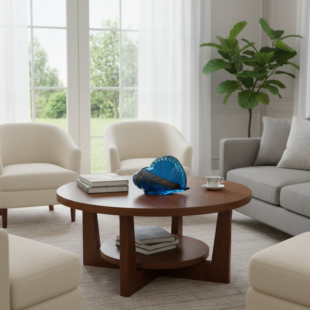 Hand-Blown Glass Conch 🐚 Luxury Ocean Blue Decorative Accent – Coastal Home Elegance