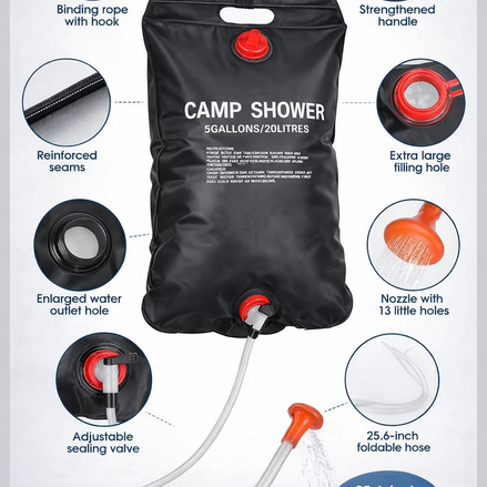 Solar Shower Bag by Brand Name - 5 Gallons with On/Off Shower Head