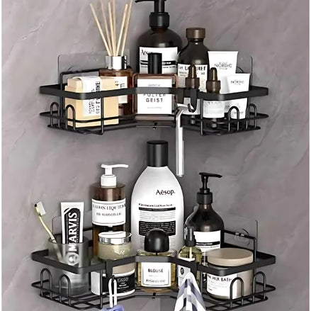 Iron Triangle Bathroom Storage Rack Set – Corner Wall Organizer Shelves for Toiletries, Shower, and Home Décor