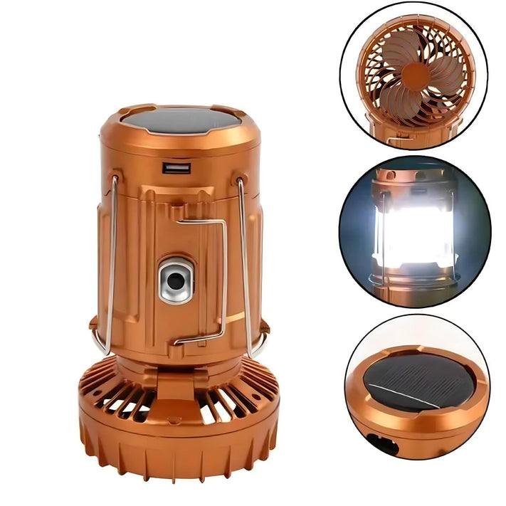 Portable Hand Crank Solar Lantern with Fan & USB Charger – LED Camping Light for Outdoor & Emergency Use by Wave & Hang