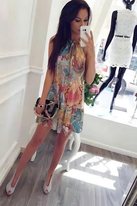 Bohemian Ocean Print Beach Dress – Summer Halter Sundress for Women by Wave & Hang