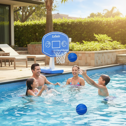 Lxheir Pool Basketball Hoop – Adjustable Poolside Water Basketball Set with 2 Balls, Pump & Sturdy Base for Kids, Boys, Girls & Family Summer Fun