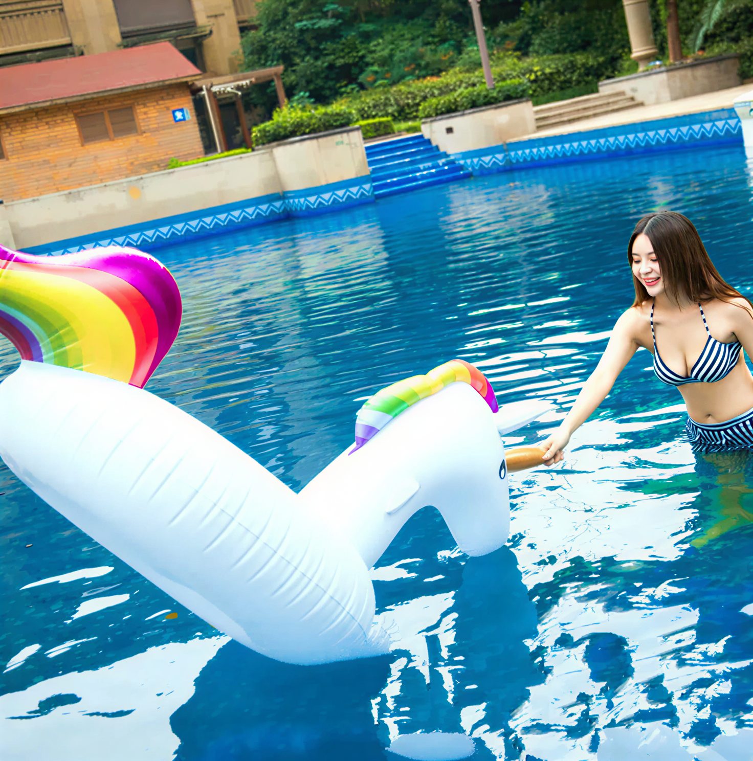 Inflatable Unicorn Pool Float Eco PVC Giant 190cm 270cm by Wave & Hang