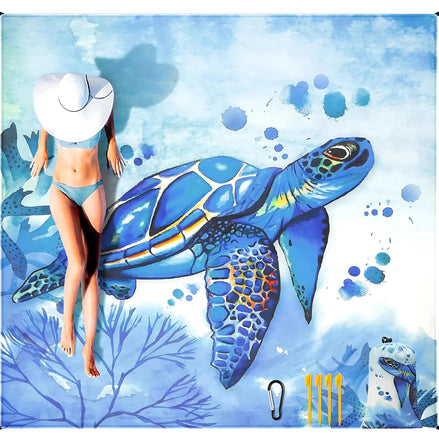 HIHOHO Beach Blanket - Sandproof & Water-Resistant for 4, Blue Print