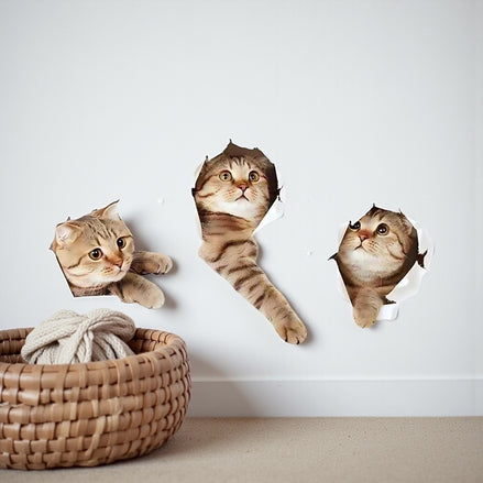 Adorable 3D Cat Wall Stickers | Easy Peel & Stick Decor by Wave & Hang