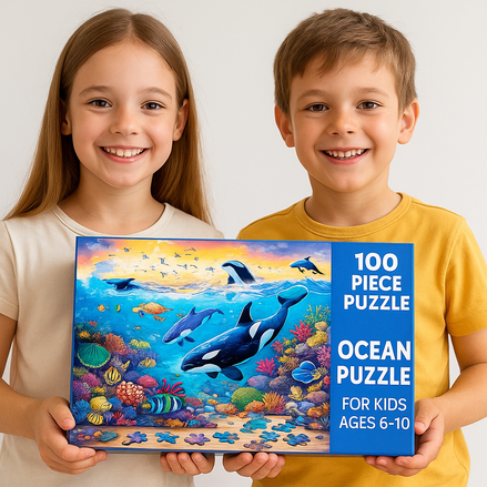 100-Piece Ocean Puzzle for Kids – Engaging Marine Fun! by Wave & Hang