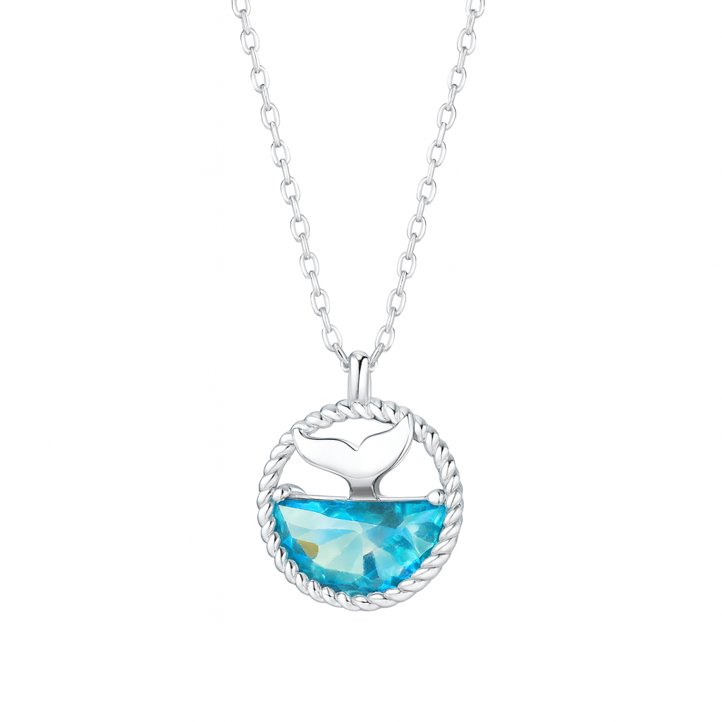 S925 Silver Mermaid Tears Necklace – Ocean Crystal Pendant by Wave & Hang