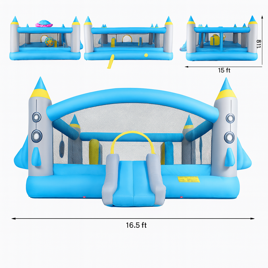 Multifunctional Jump And Slide Kids Inflatable Bouncer With Large 198 X 180 Playhouse And Blower by Wave & Hang