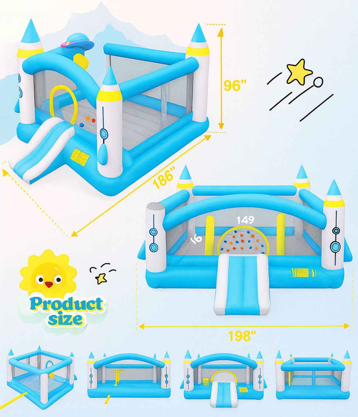 Multifunctional Jump ’n Slide Kids Inflatable Bouncer – Large 198” x 180” Playhouse with Slide & Blower | Outdoor Bounce Castle for Children
