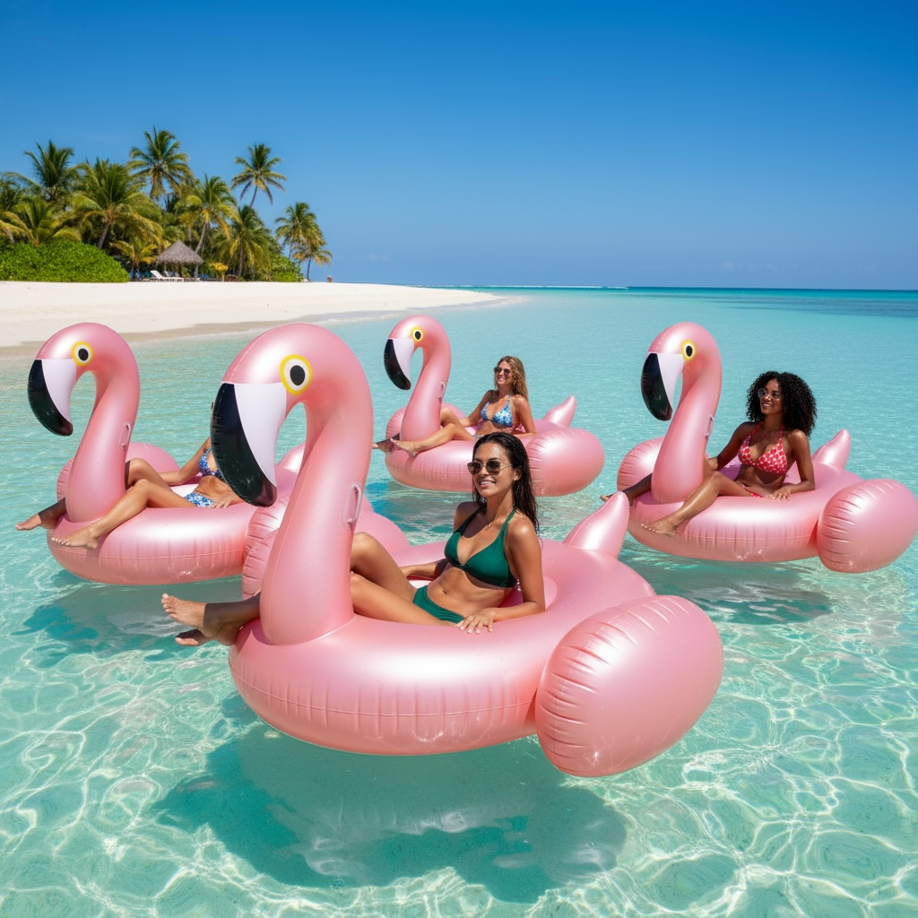 Pink Giant Flamingo Pool Float Heavy Duty Ride On For Adults Kids 43x34 Inches Extra Large by Wave & Hang