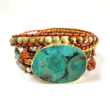 Bohemian Handmade Ocean Stone Bead Bracelet | Natural Stone Wrap Bracelet