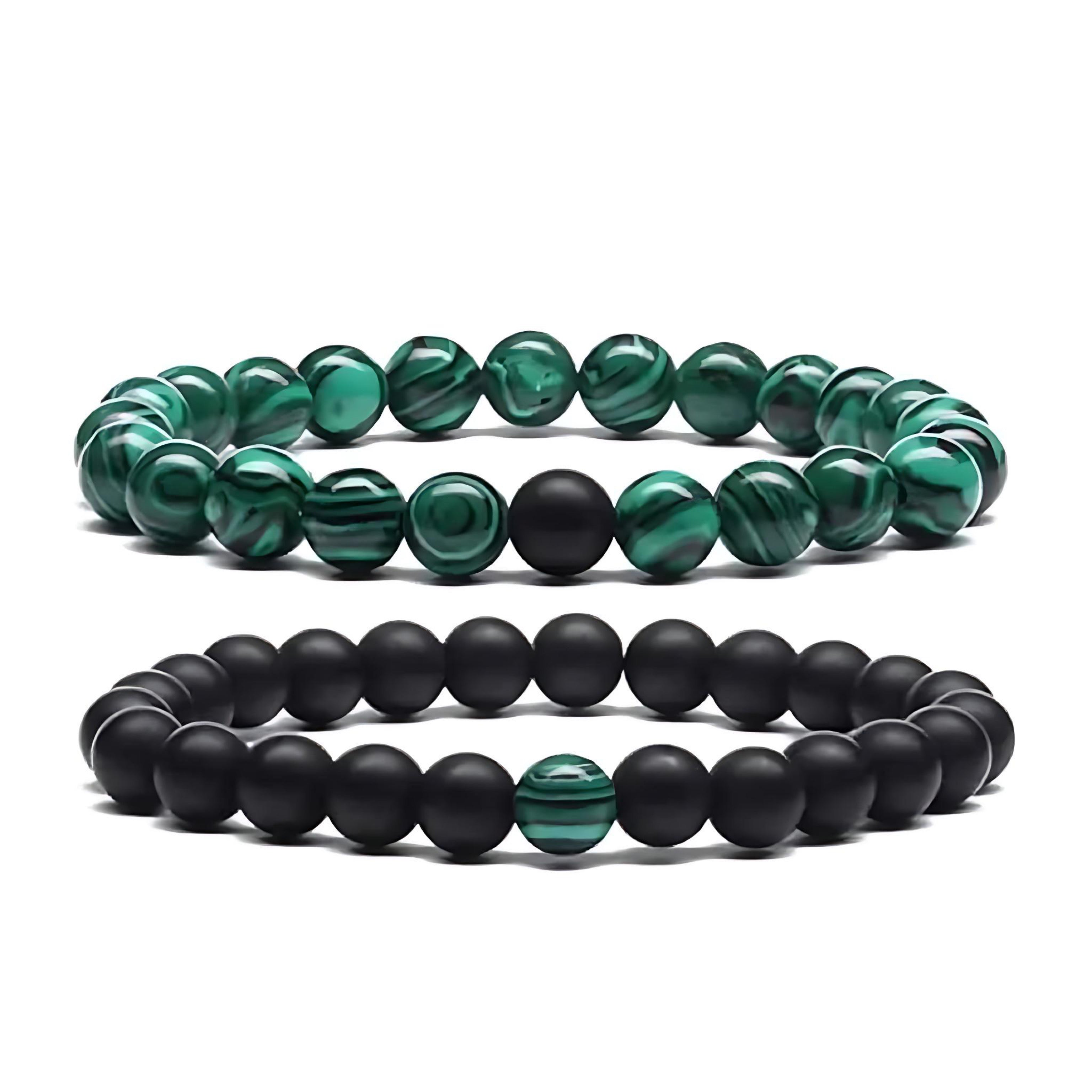 Couple’s Black Yoga Beaded Bracelet – Handmade Stone Bracelet for Men & Women by Wave & Hang