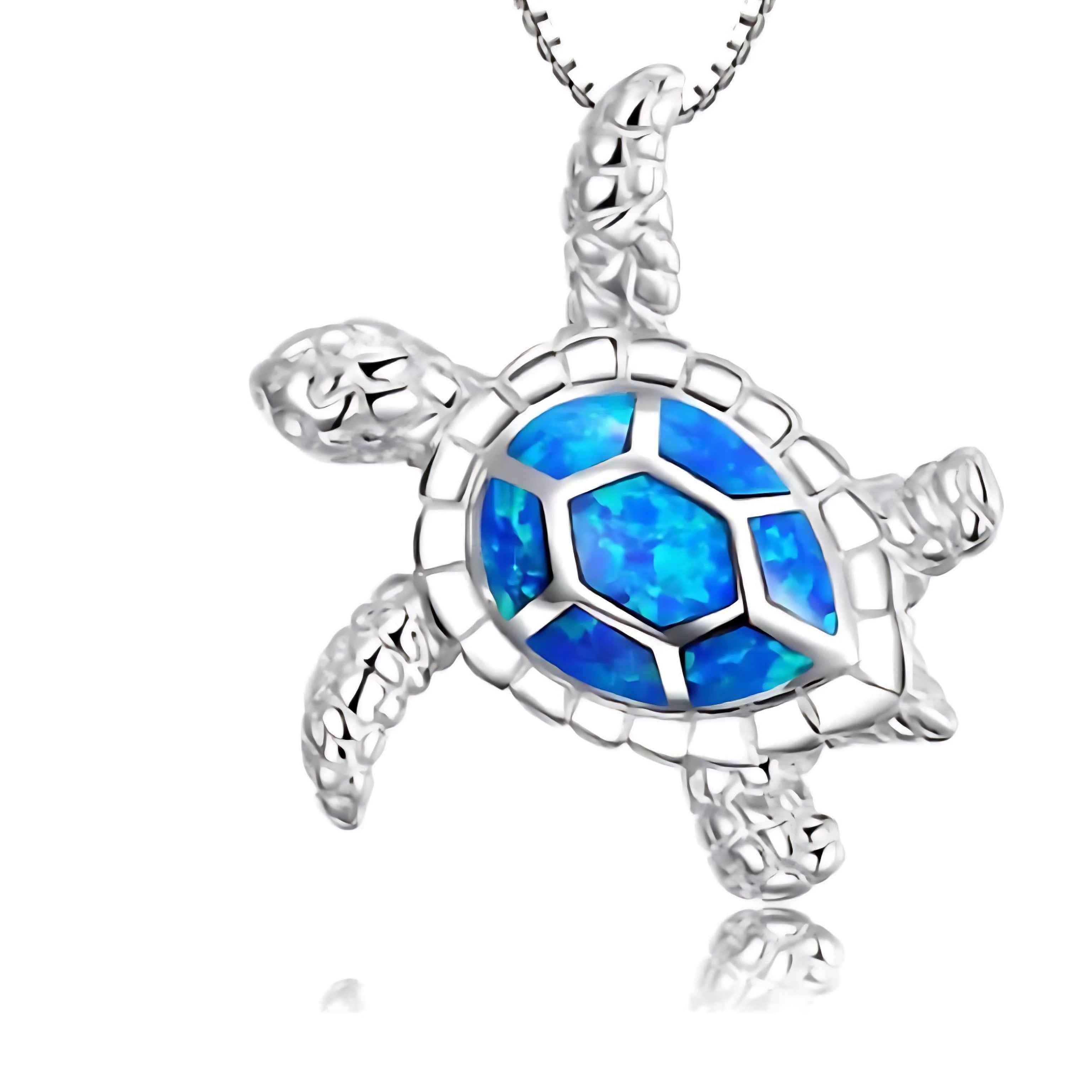 Blue Ocean Turtle Necklace – Elegant Ocean-Inspired Silver Pendant with Adjustable Chain