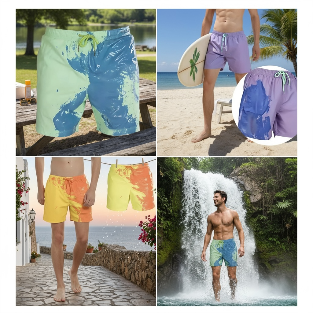 Color-Changing Beach Shorts – Heat & Water Reactive Swimwear by Wave & Hang