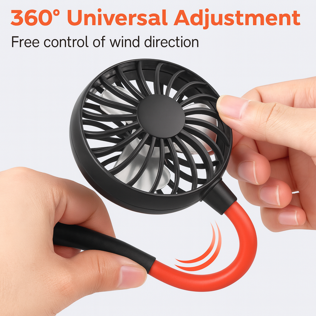 Portable USB Neck Fan – Hands-Free Mini Cooling Fan for Students, Travel & Outdoor Use by Wave & Hang