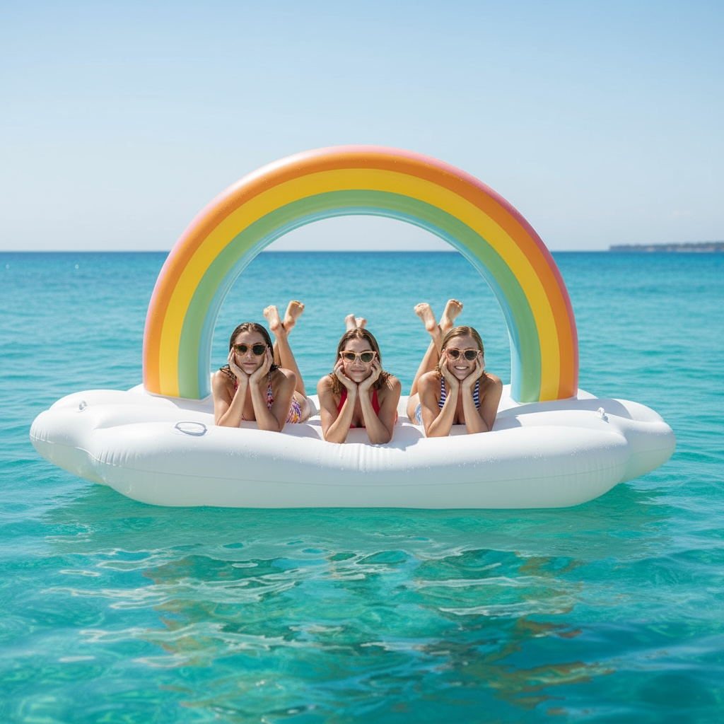 Inflatable Rainbow Cloud Island Float for Adults and Kids Giant Lounge by Wave & Hang