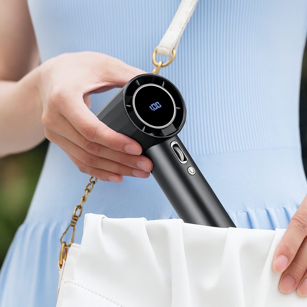 Portable Mini Handheld Fan USB Rechargeable Quiet With 6 Speeds Five Blade Cooling by Wave & Hang