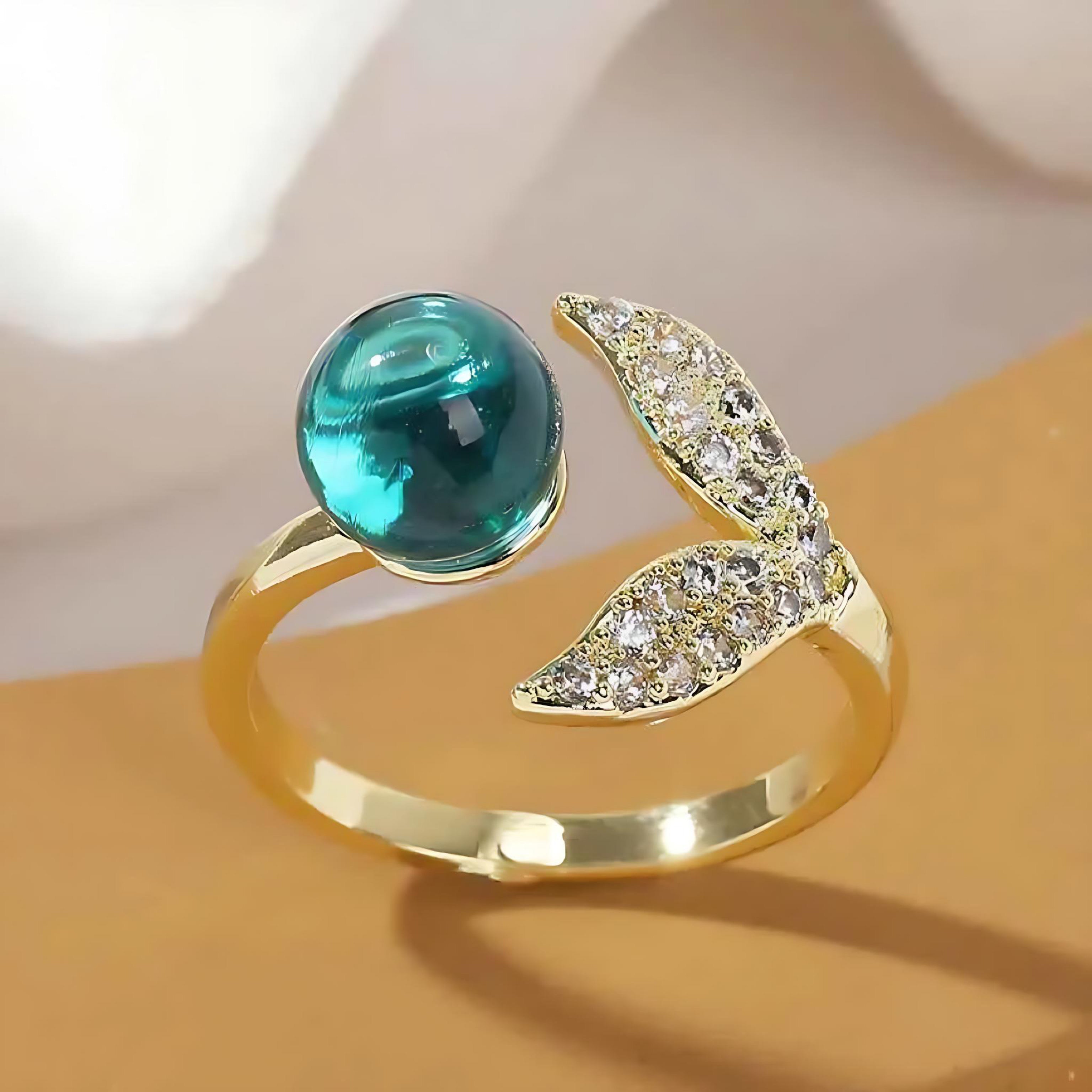 Mermaid Tail Ocean Beads Ring – Adjustable Gold Fashion Jewelry by Wave & Hang