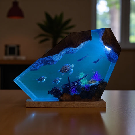 Shipwreck Sea Turtle Ocean Night Lamp – LED Ocean Decor by Wave & Hang
