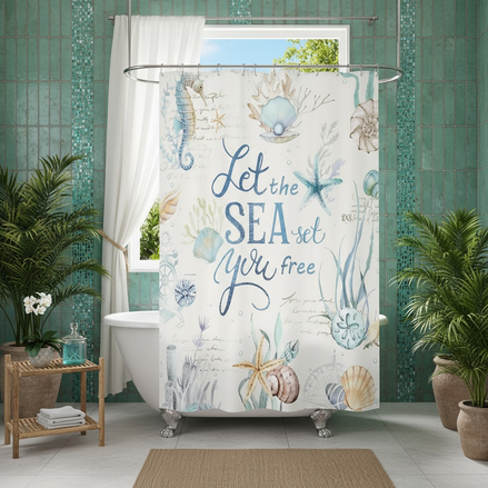LIGHTINHOME Nautical Coastal Shower Curtain | Ocean Quote Waterproof Fabric Bathroom Décor with Hooks