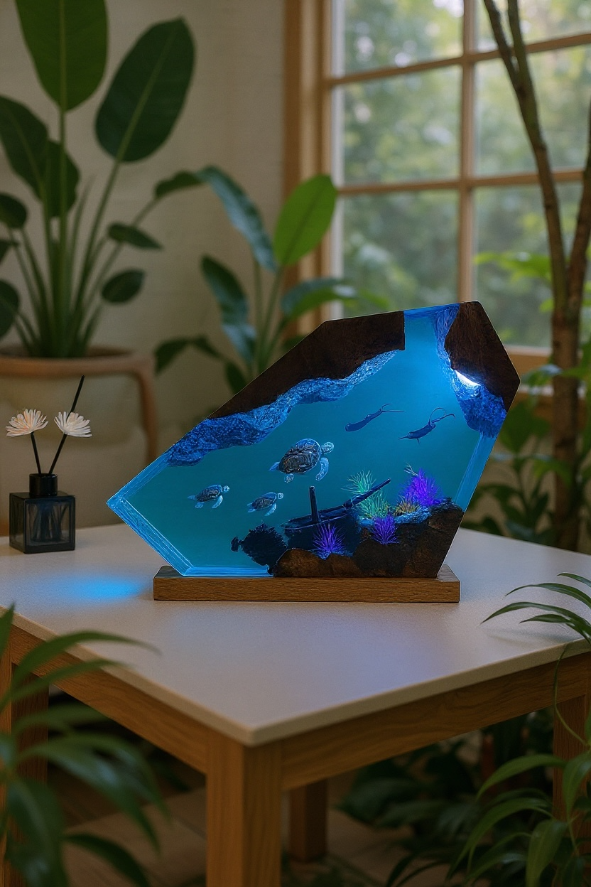 Shipwreck Sea Turtle Ocean Night Lamp – LED Ocean Decor by Wave & Hang