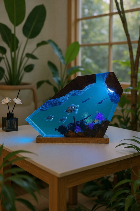 Shipwreck Sea Turtle Ocean Night Lamp – LED Ocean Decor by Wave & Hang