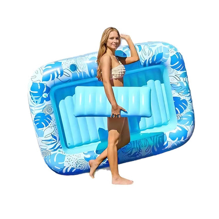Inflatable Pool Floating Bed – Eco-Friendly PVC Lounge with Backrest for Adults, Blue & Pink