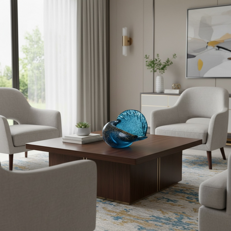 Hand-Blown Glass Conch 🐚 Luxury Ocean Blue Decorative Accent – Coastal Home Elegance