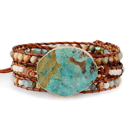 Bohemian Handmade Ocean Stone Bead Bracelet | Natural Stone Wrap Bracelet