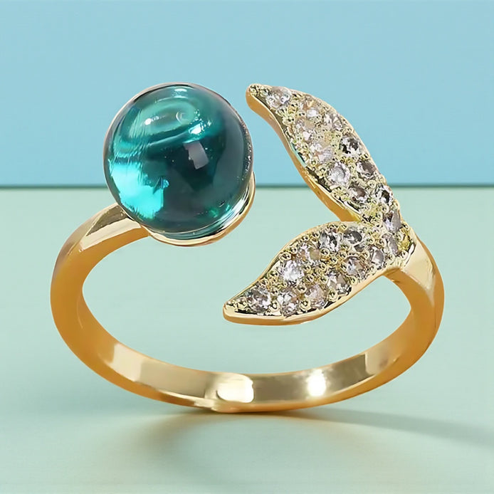 Mermaid Tail Ocean Beads Ring – Adjustable Gold Fashion Jewelry by Wave & Hang