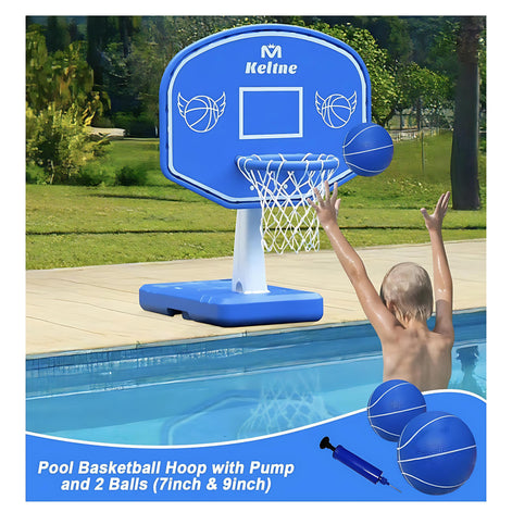Lxheir Adjustable Pool Basketball Hoop Set With 2 Balls Pump And Sturdy Base For Family Fun by Wave & Hang