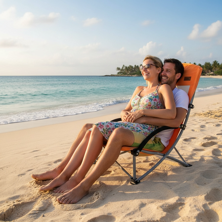 Nice C Beach Chair - High Back with Cooler & Cup Holder, Orange
