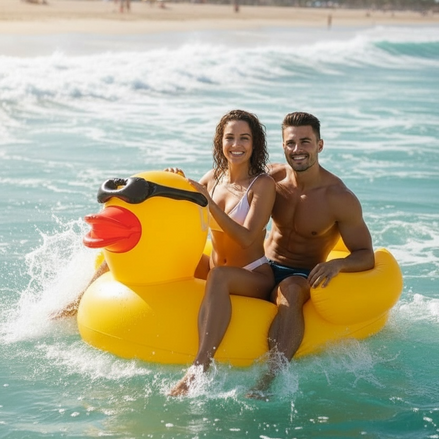 Giant Inflatable Duck Pool Float with Sunglasses – Oversized Swimming Ring for Adults