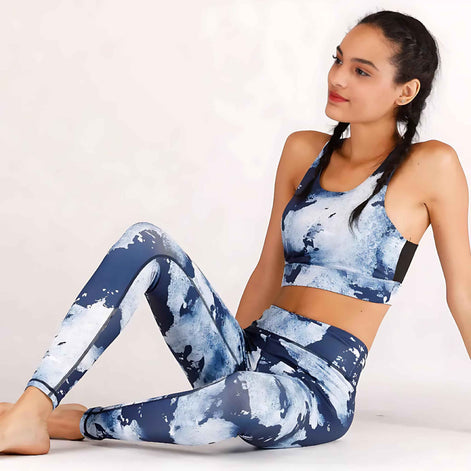 Women’s Ocean Print Yoga Set – 2-Piece Moisture-Wicking Workout Outfit for Gym, Running, and Fitness Training