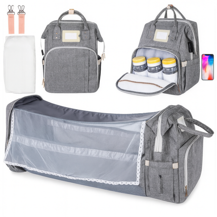 Multi Functional Diaper Bag With Foldable Baby Bed 3 In 1 Waterproof Backpack All In One Travel Essential by Wave & Hang