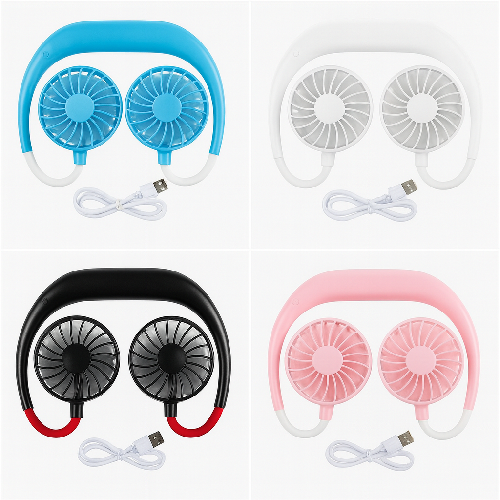 Portable USB Neck Fan – Hands-Free Mini Cooling Fan for Students, Travel & Outdoor Use by Wave & Hang