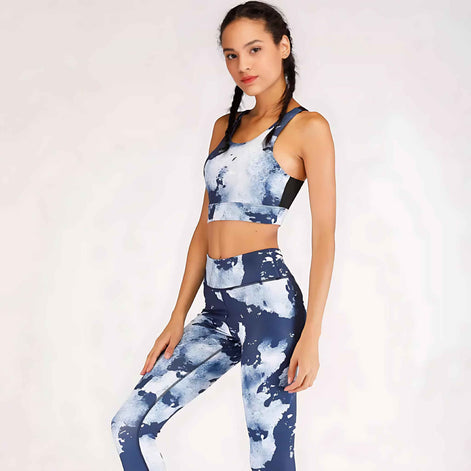 Women’s Ocean Print Yoga Set – 2-Piece Moisture-Wicking Workout Outfit for Gym, Running, and Fitness Training