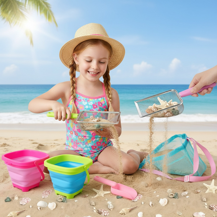 Kids 8PCS Beach Sand Toy Set – Fun & Foldable Adventure! by Wave & Hang