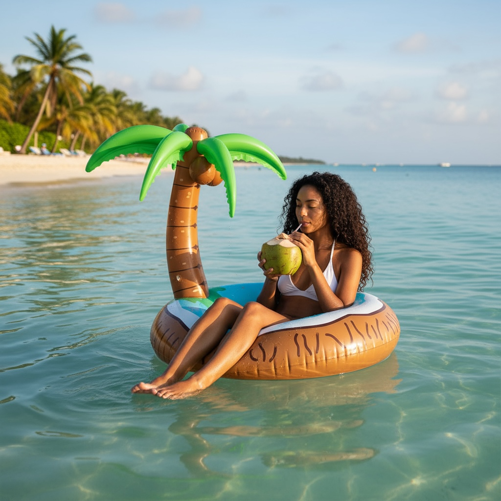 Floatay Extra Large Tropical Palm Tree Pool Float For Adults 48 Inch Coconut Tree Island Lounger by Wave & Hang