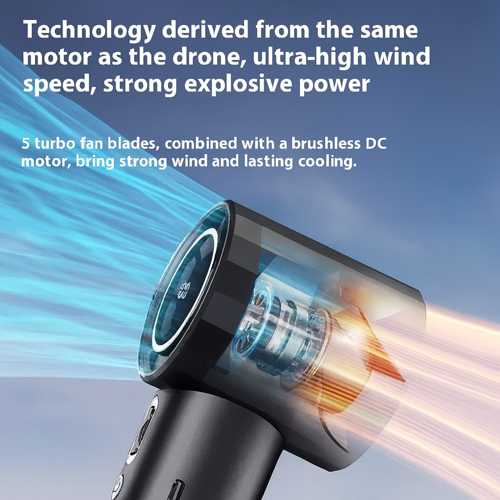 Portable Mini Handheld Fan USB Rechargeable Quiet With 6 Speeds Five Blade Cooling by Wave & Hang