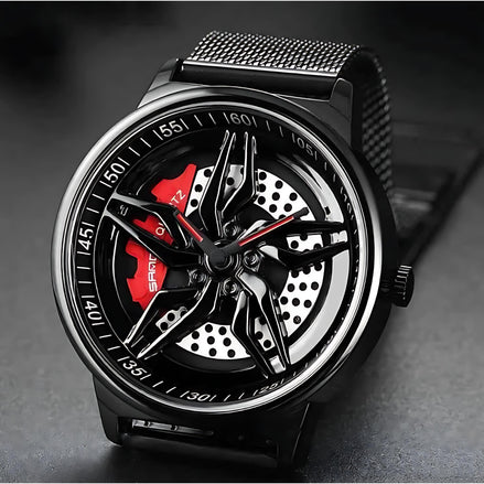 Men’s Waterproof Wheel Watch – Durable Stainless Steel Round Dial