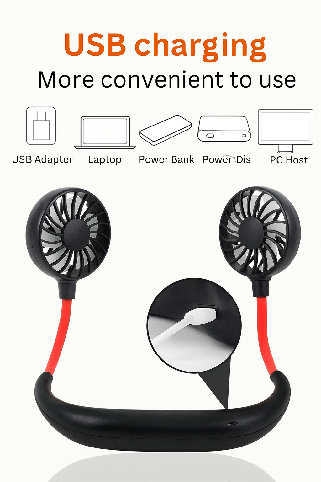 Portable USB Neck Fan – Hands-Free Mini Cooling Fan for Students, Travel & Outdoor Use by Wave & Hang