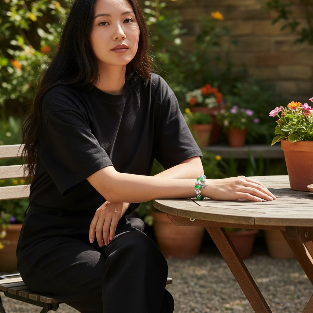 Ocean Series Green Glass Bead Bracelet – Dolphin, Shell & Starfish Charms by Wave & Hang