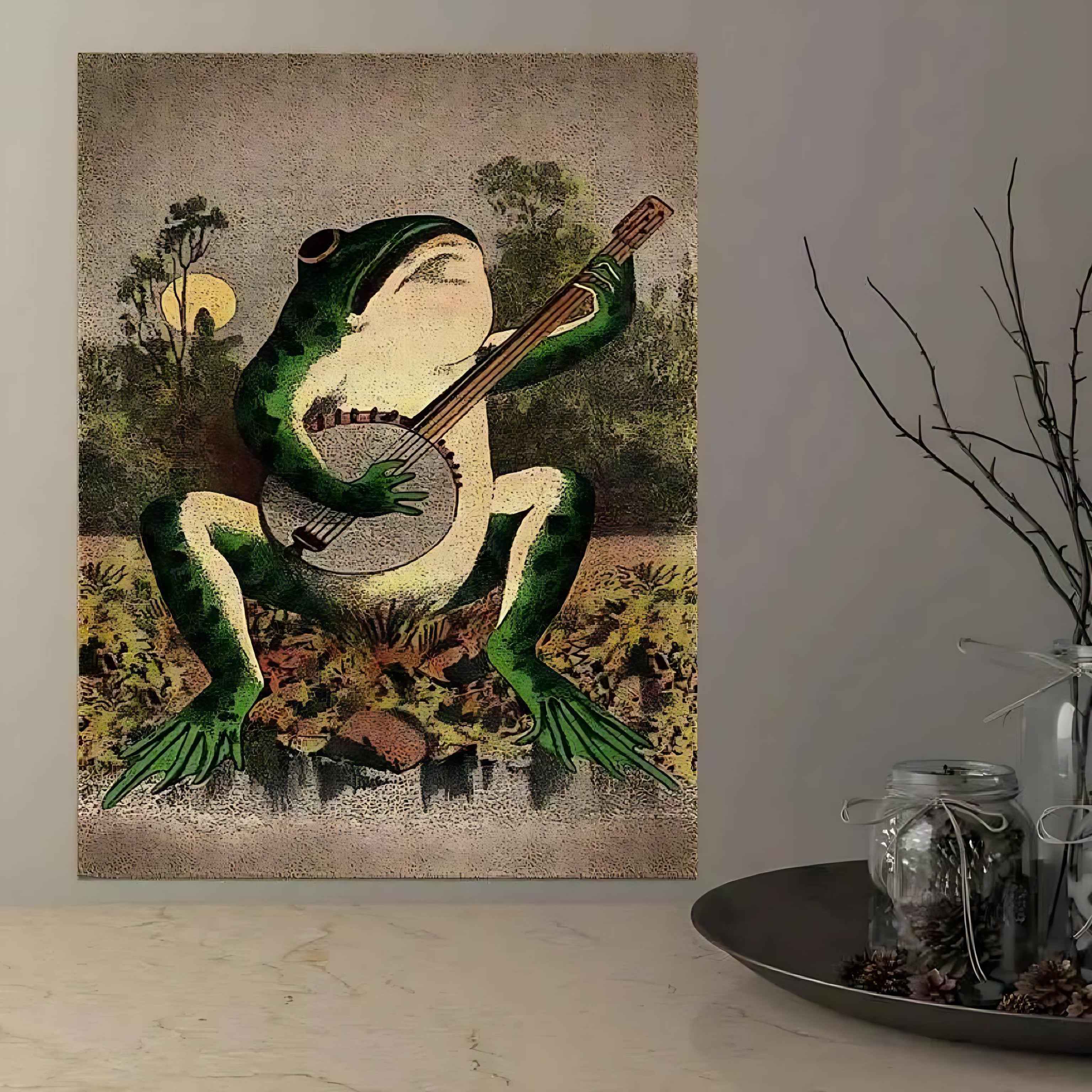 Banjo Frog Canvas Wall Art | Nature-Inspired Frog Print for Home Decor