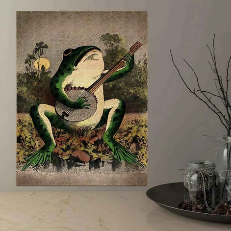 Banjo Frog Canvas Wall Art | Nature-Inspired Frog Print for Home Decor
