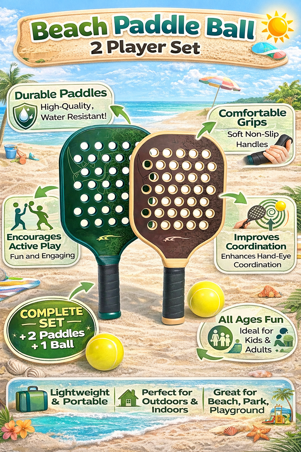 Beach Paddle Ball Set by [Brand Name] - Lightweight & Durable Duo
