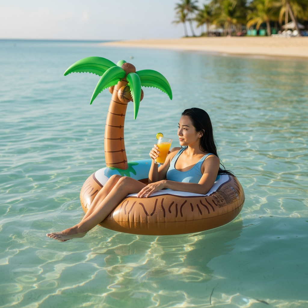 Floatay Extra Large Tropical Palm Tree Pool Float For Adults 48 Inch Coconut Tree Island Lounger by Wave & Hang